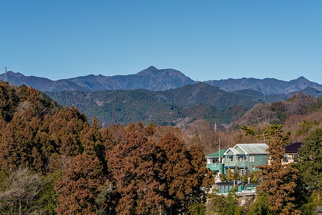 山田大橋を渡りながら眺める大岳山