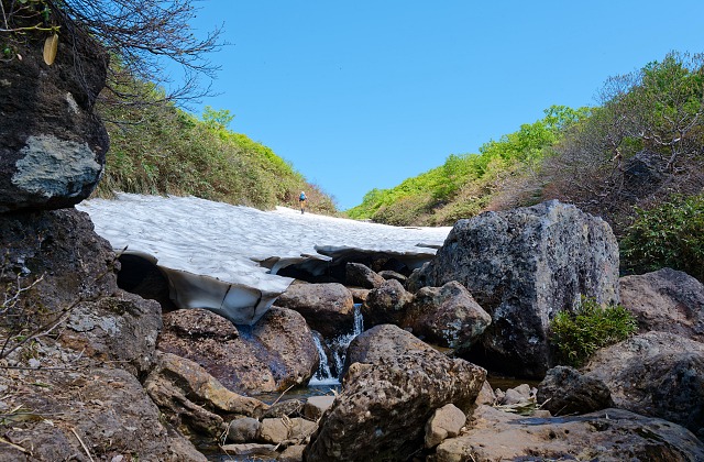 新湯沢渡渉点手前の雪渓
