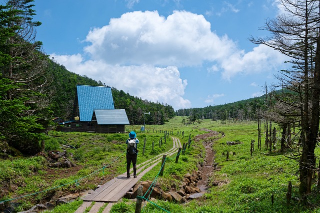 縞枯小屋を通って雨池峠へ向かう